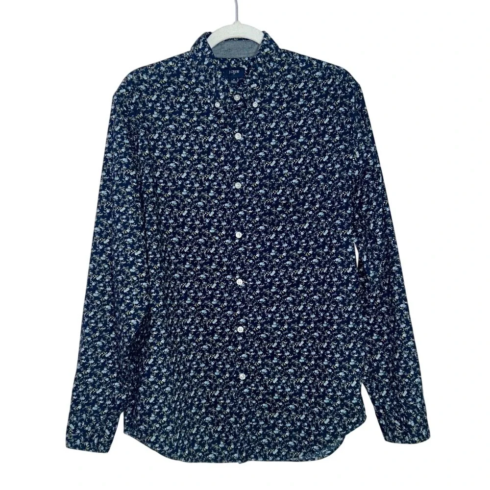 J. Crew Men's Shirt‎ Floral Button Down Navy Blue Cotton Size Medium